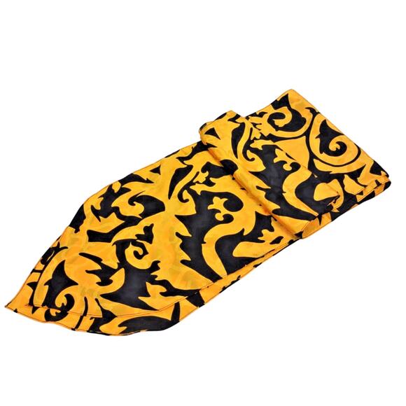 Women's Boho Abstract Geometric Print Scarf 60" Gold Black Pointed Ends - Picture 2 of 5